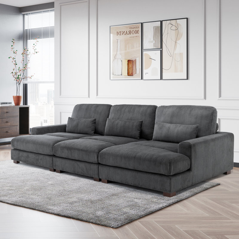 Canapé modulaire en velours côtelé 127,6 po, Gris