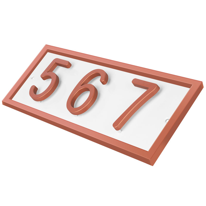 Plaque d'adresse horizontale flottante en aluminium Royal Shade, Cuivre, Oui, Blanc