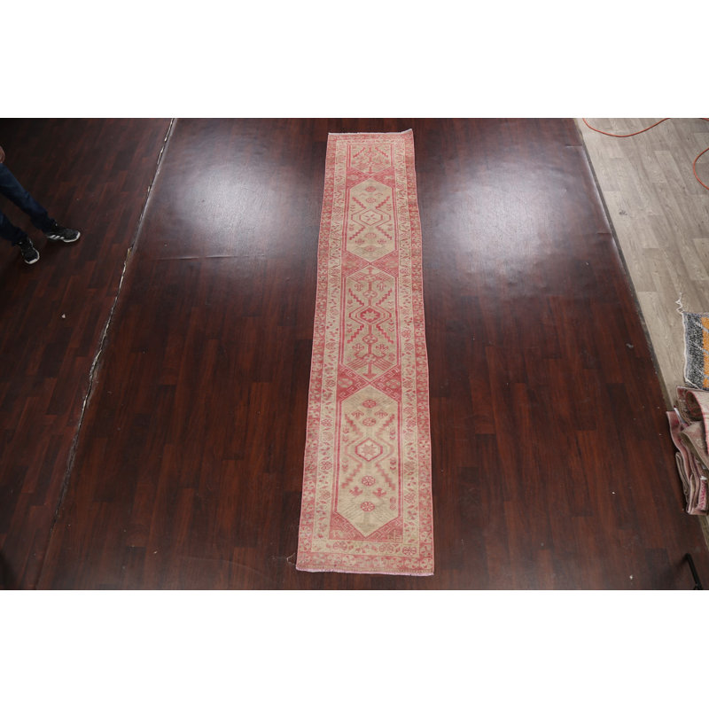 Tapis de couloir oriental géométrique discret Oushak noué à la main 2 x 12
