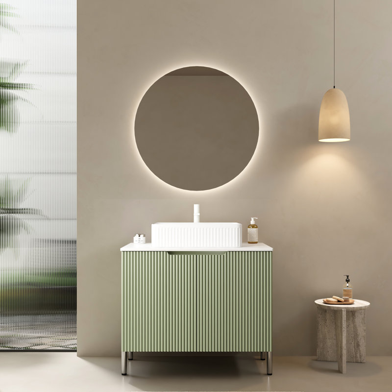 Meuble-lavabo de salle de bain de 30 po en couleur, lavabo en céramique blanche, comptoir, armoire à 2 portes, conception romantique française, système de fermeture en douceur autoportant avec ton, style,