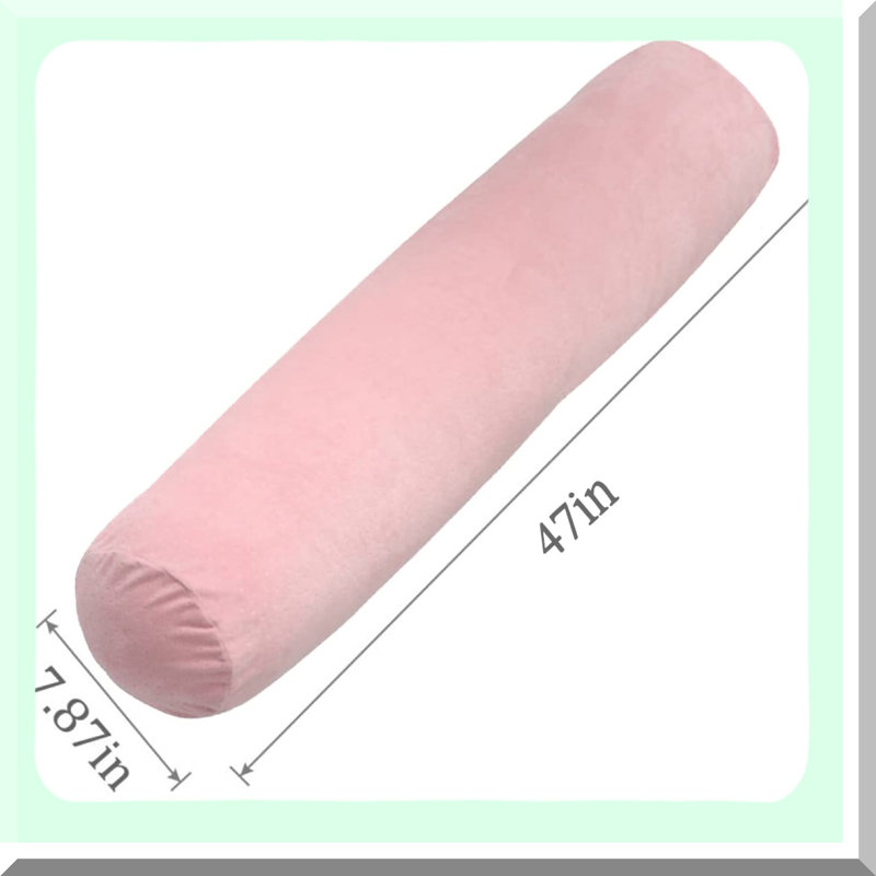 Velour Comfort Body Bolster - Long Round Cylinder Pillow for Adults - Removable Cover - Pink - Bed Support & Relaxation