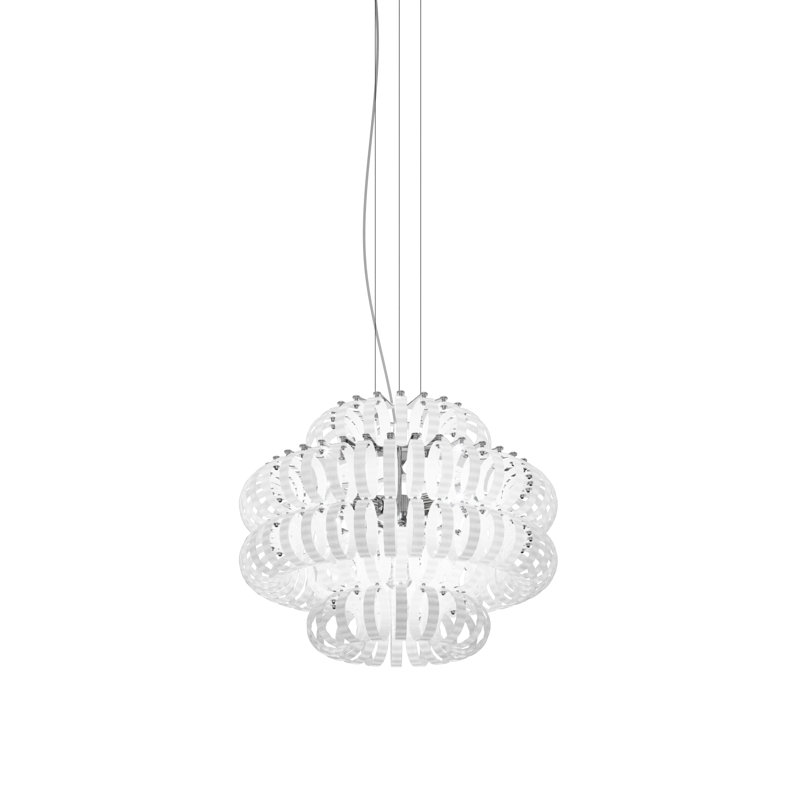 Ecos 1 - Light Chandelier, 18" H x 24" W x 24" D, White Striped, Glossy Chrome