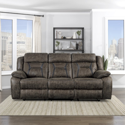 Jannali 84.5" Modern & Contemporary Polished Microfiber Manual Double Reclining Sofa with Tab Pull Motion & Removable Seat Backs by Latitude Run