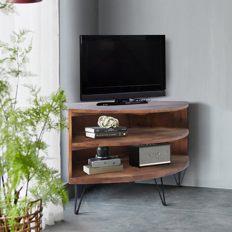 Table de coin en bois récupéré en forme de ventilateur pour le salon Utilisez votre espace