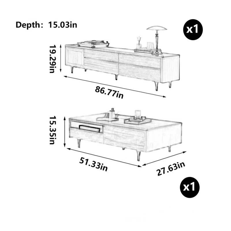 Combinaison de table basse rétro avec meuble télé simple