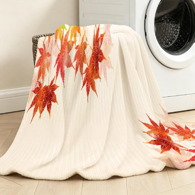 Jeté en molleton transparent ultra doux, imprimé feuilles d'automne