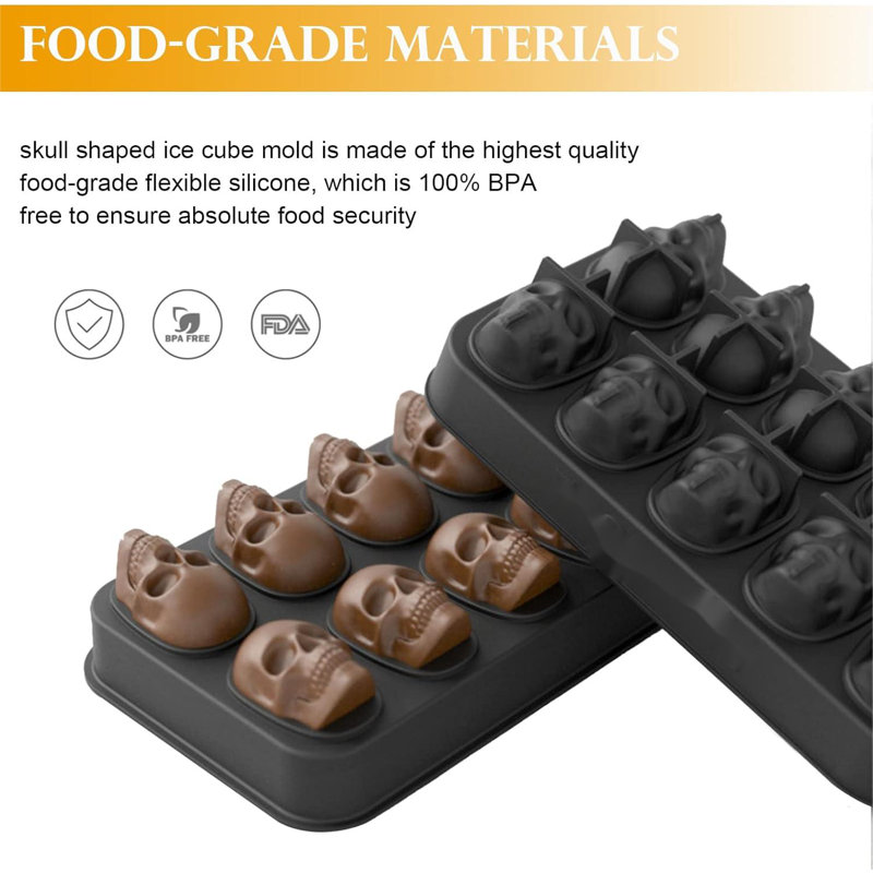 Ice Cube Trays,Silicone Ice Cube Mould Maker With Lid,Skull Head Style Mould,For Chilling Whiskey, Cocktail, Beverages,Pudding Chocolate