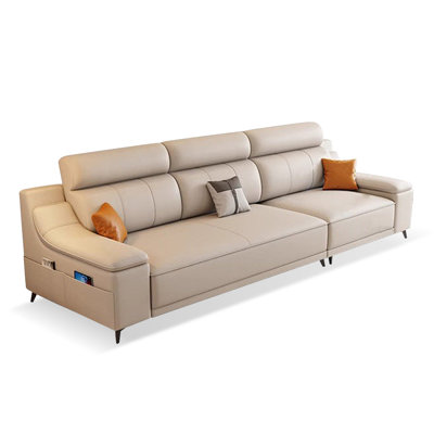 Beige Genuine Leather Modular Sofa cushion couch