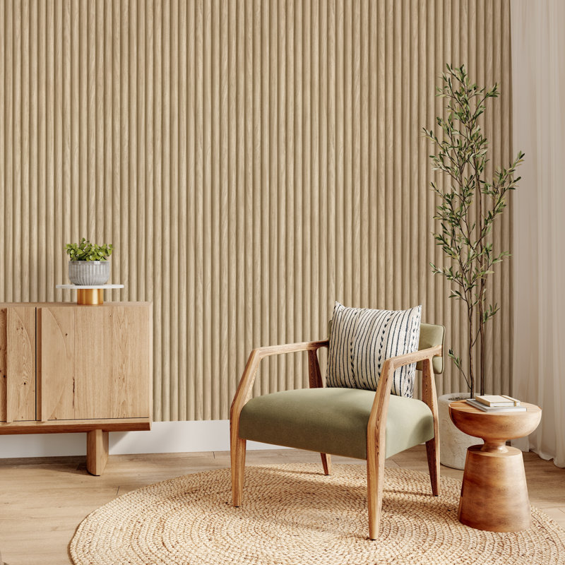 Fluted Wood Effect Wallpaper, Oak