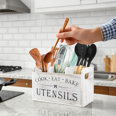Porte-ustensiles en bois avec 3 compartiments