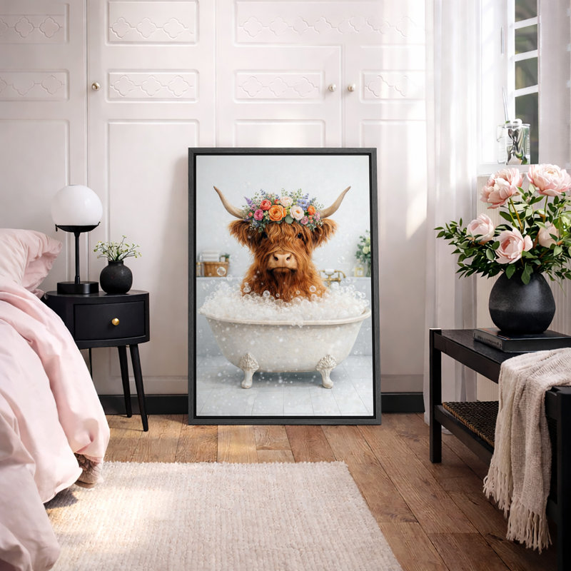 Highland Cow, H 36 po x l 24 po x P 1,5 po, Cadre noir