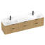 Meuble-lavabo cannelé en chêne doré 84 po avec lavabo intégré et quincaillerie noire 84 po