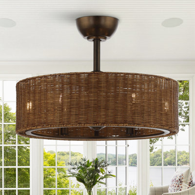 Klyde 24.2'' Rattan Caged Ceiling Fan with Light Kit and Remote Control