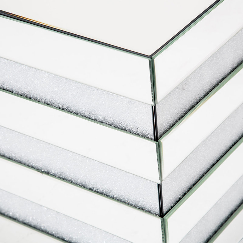 Silver Mirrored Glass Top Square End Table