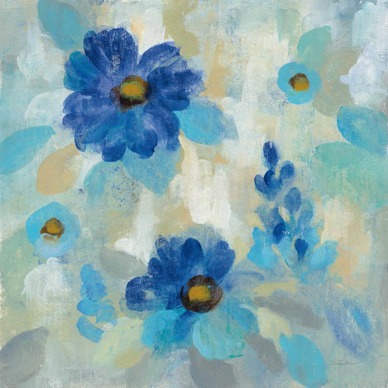 Fleurs bleues murmure II, H 30 po x l 30 po