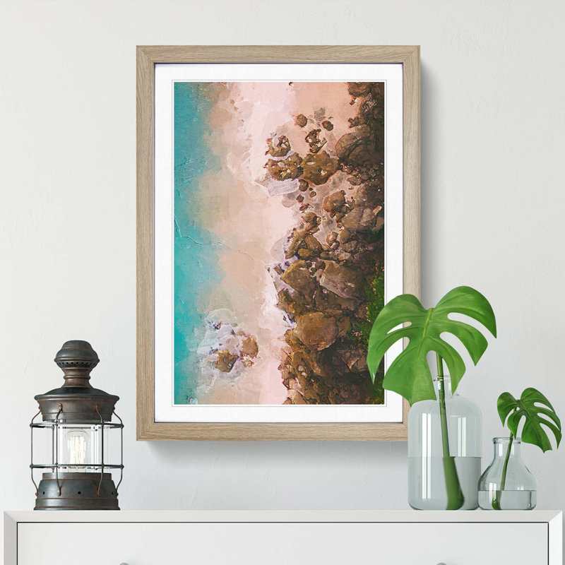 Beach Lines - Single Picture Frame Painting, Oak Framed, 63cm H x 45cm W x 2cm D