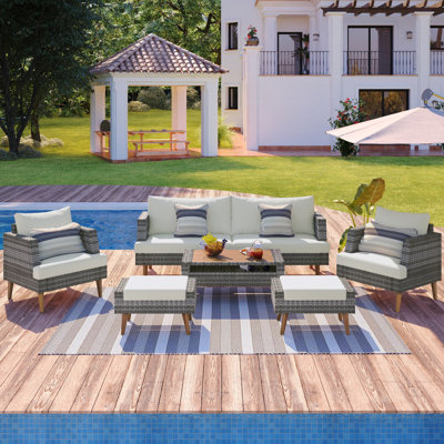 6-Piece Outdoor Conversation Sectional  Patio Rattan Sofa Set