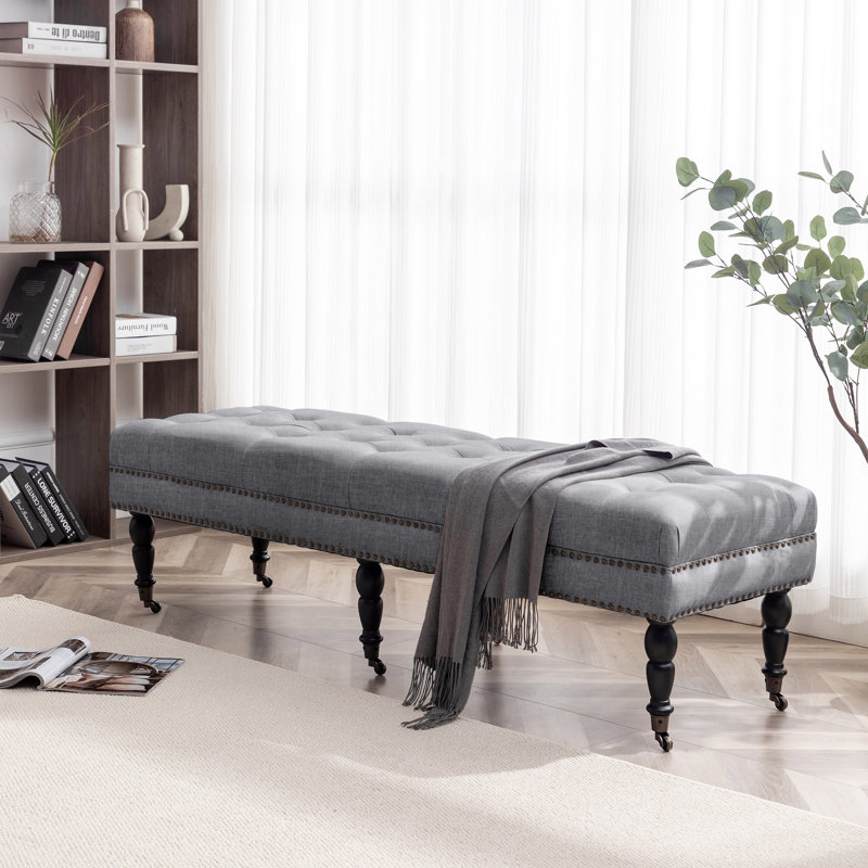 Banc rembourré en tissu Casablanca, Gris foncé