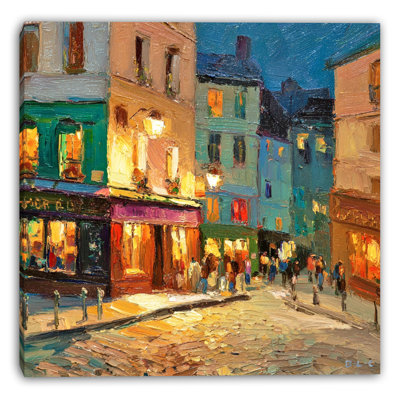 Montmartre Night Lights Wrapped Canvas Wall Art