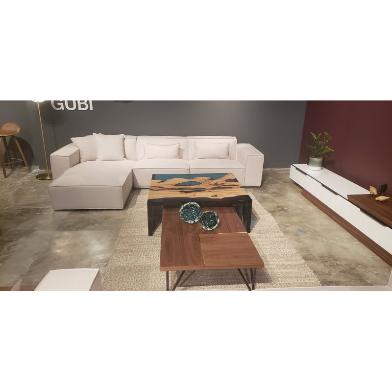 Coffee Table, 13.7'' H x 39.4" L x 39.4" W, Blue/Natural Wood