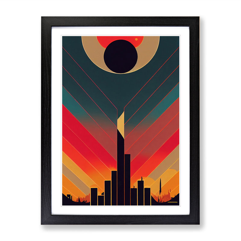 Splendid Art Deco Sunset No.1 - Single Picture Frame Print, Black Framed, 64cm H x 46cm W x 2cm D