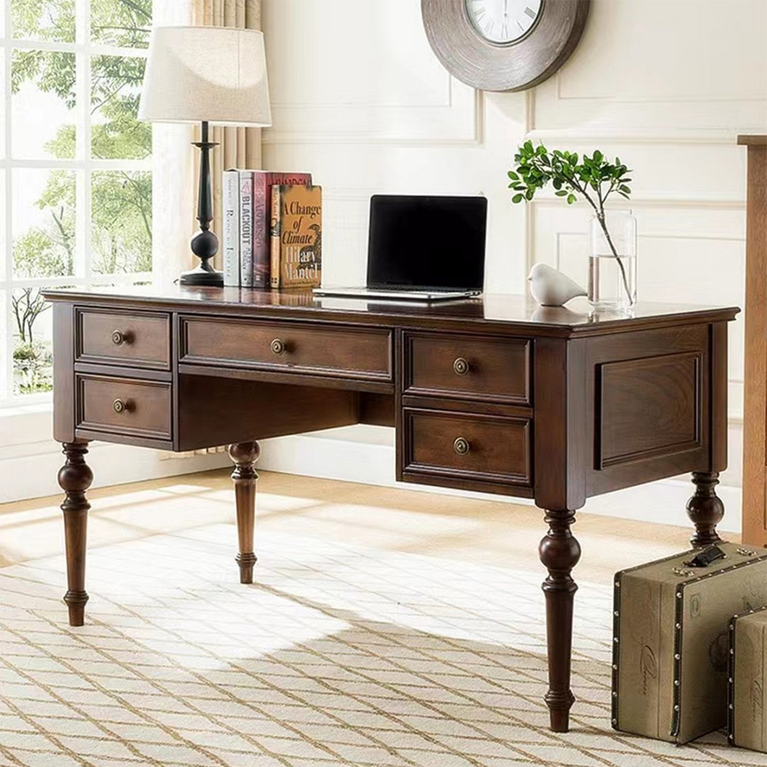 Canora Grey American-style country wood is all solid wood Nut-brown Rectangular with 5 drawers desk & Reviews | Wayfair