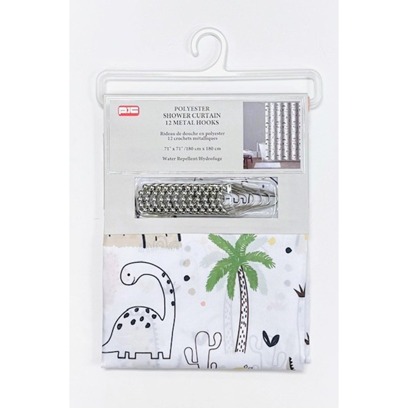 Rideau de douche en polyester avec crochets en métal - Dinosaure