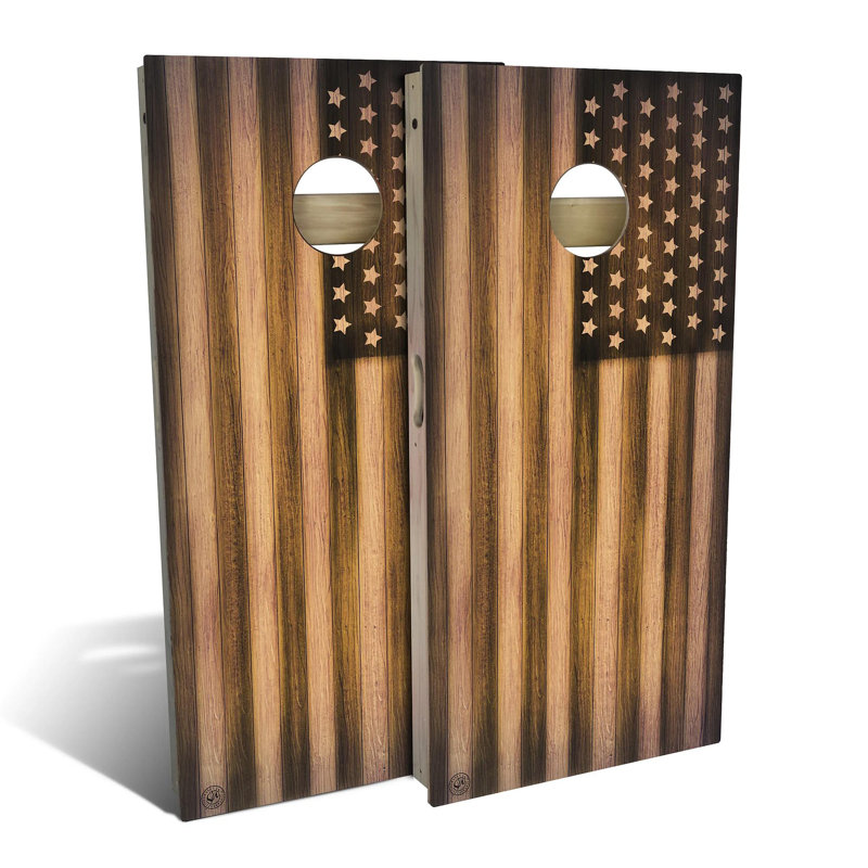 Ensemble de 2 panneaux de cornhole à thème drapeau 2 pi x 4 pi avec étui et lumières, Bois de noyer américain, Brun