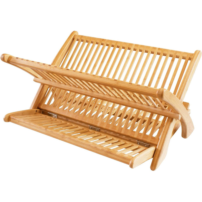 Eco-Friendly Collapsible Bamboo Dish Drying Rack With Multi-Tier Design For Plates Bowls Cups And Cookware