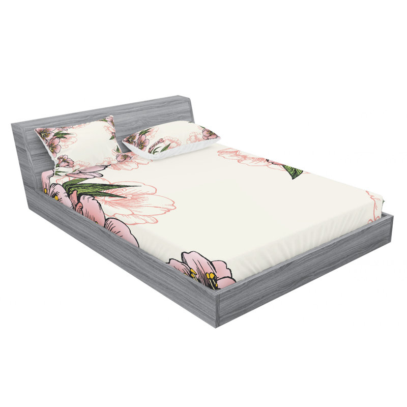 Microfiber Floral Sheet Set, Queen Sheet Set with Fitted Sheet