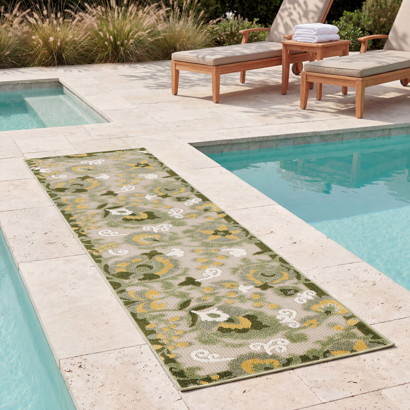 Tapis intérieur / extérieur floral Davar, Tapis de couloir 2 pi x 6 pi