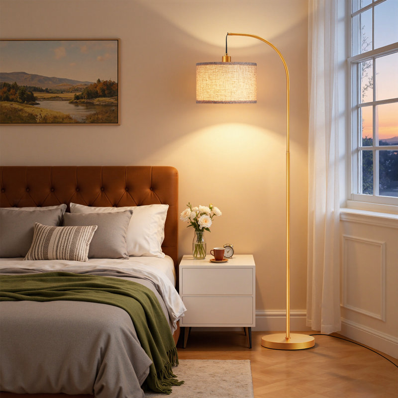 Lampe sur pied arquée 64 po avec télécommande 64 po, ampoule incluse, Doré
