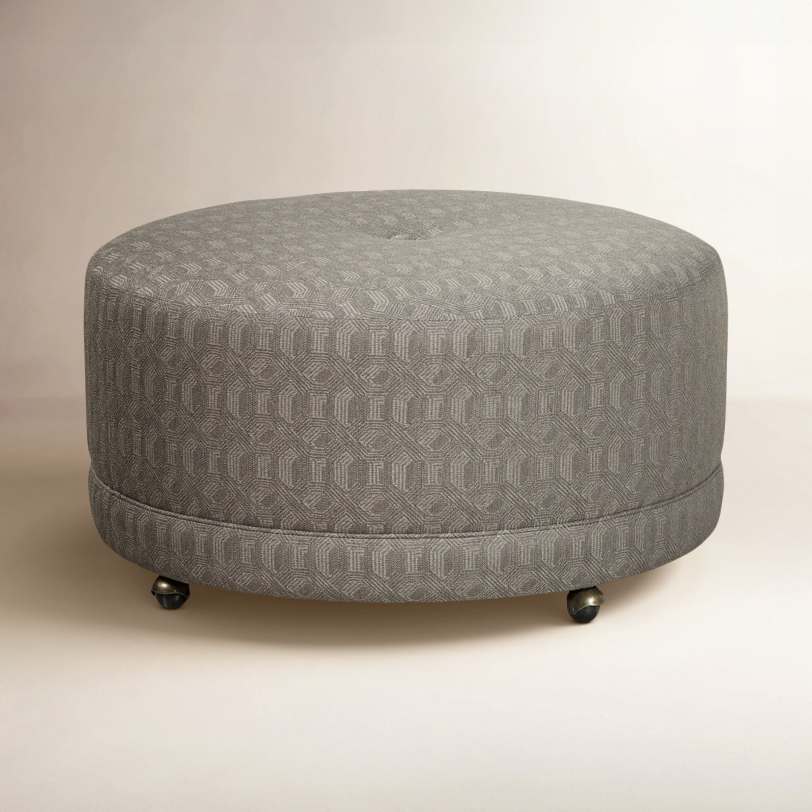 Ellwood 37'' Wide Round Geometric Cocktail Ottoman, Drusky Gray Performance