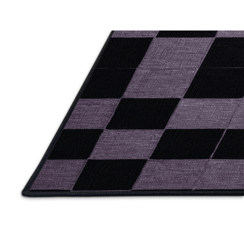 Machine Washable Checkered Gray Area Rug, Square 3'