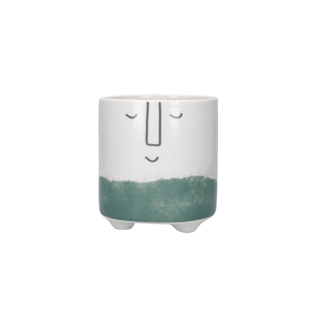 KitchenCraft Cheerful Face Planter, Dolomite, White / Green Ombré