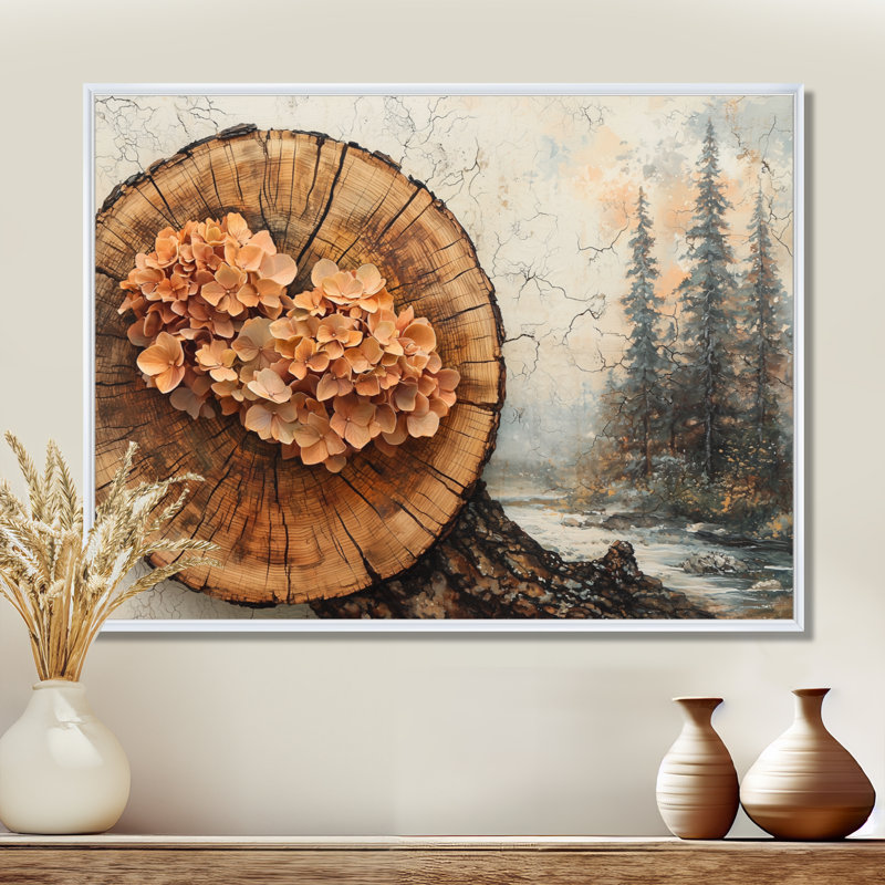 Geodis, forêt d'hortensias sur une glissade en bois - art mural hortensia, H 30 po x l 40 po, Impression encadrée flottante