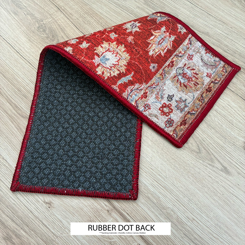 Tapis d'escalier à motif sur velours rouge lavable à la machine sur mesure, Rectangle 32 po x 7 po