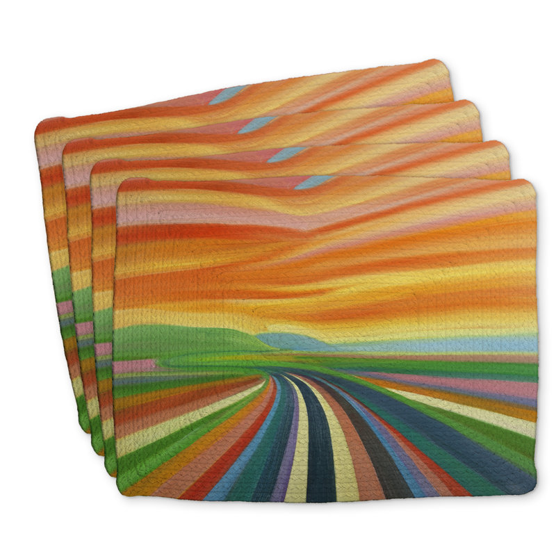 Ensemble de 4 napperons colorés en polyester tressé route | Décoration intérieure