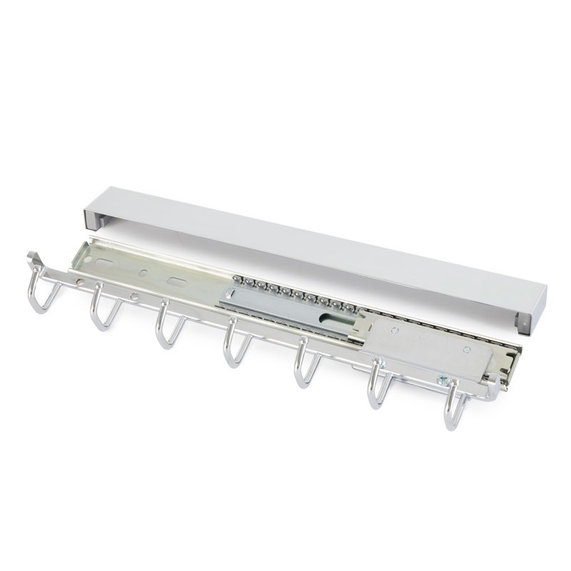 Chrome 14'' Sliding Belt and Accessory Rack with 7 Hooks