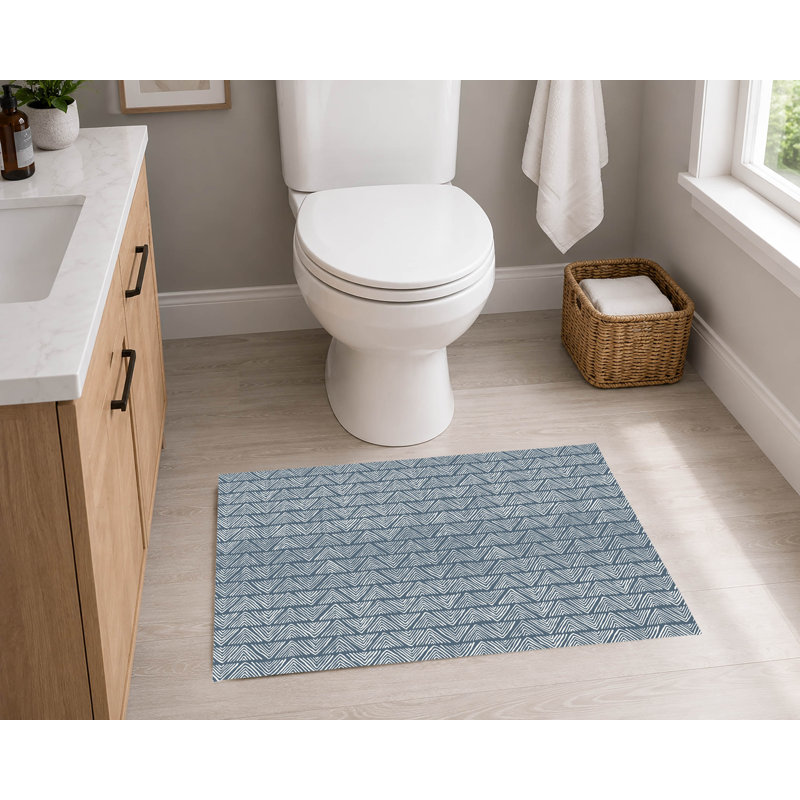 Tapis de toilette rectangulaire antidérapant à rayures Chev Wave, L 34 po x L 21 po, Chevron vert clair