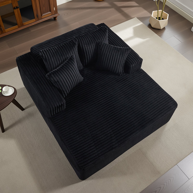 61" Oversized Chaise Lounge Chair with Corduroy Upholstery, Deep Ergonomic Seat, Sleeper Sofa, Removable Pillows & Armrests