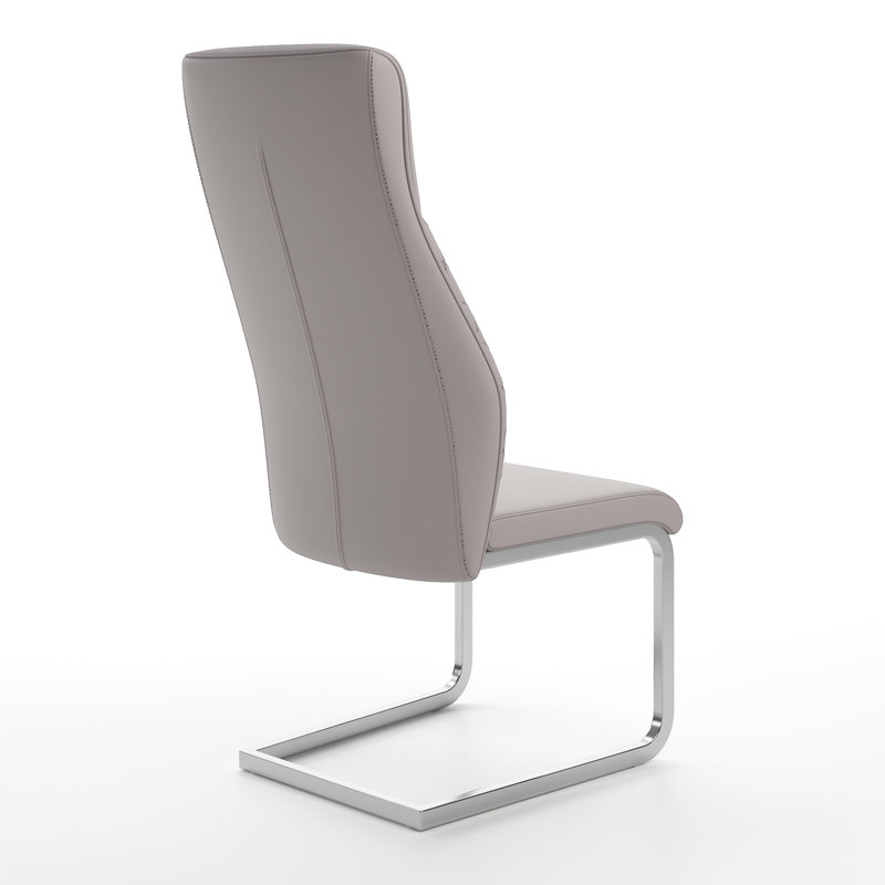 Lynasia Faux Leather Side Chair, Chrome, Taupe
