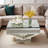 Modern Mirrored Coffee Table With Faux Diamond Inlay, Tempered Glass Top And Mirrored Stacked Base