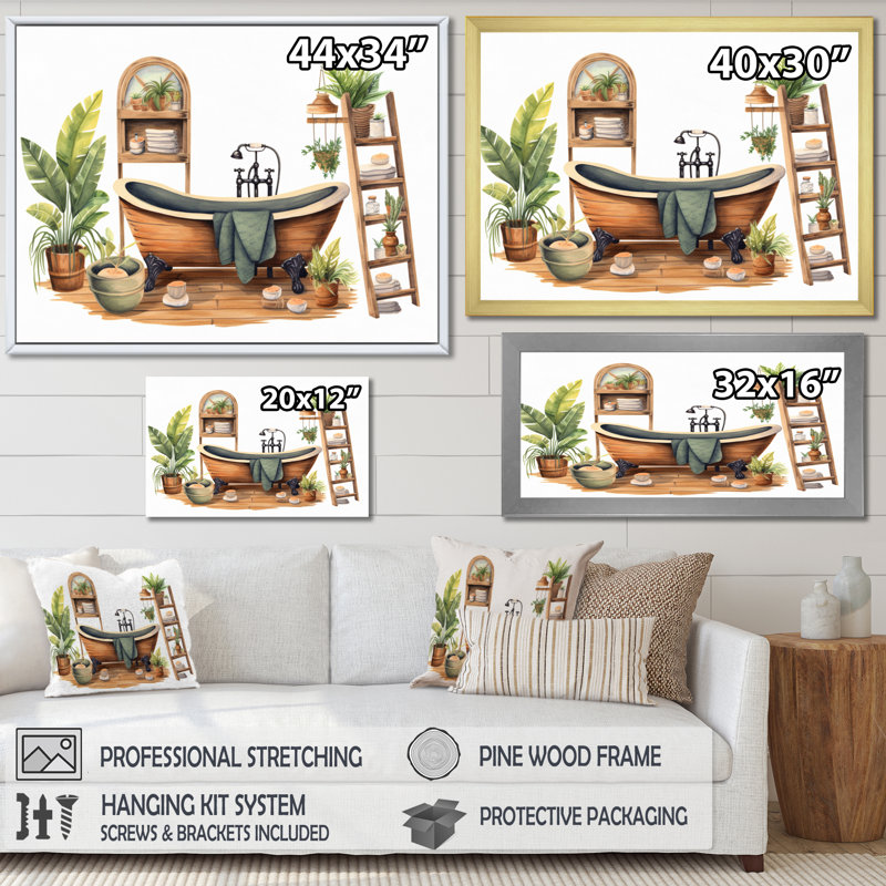 «Natural Bathroom Decor», impression sur toile, H 12 po x l 20 po x P 1 po, Encadrement doré