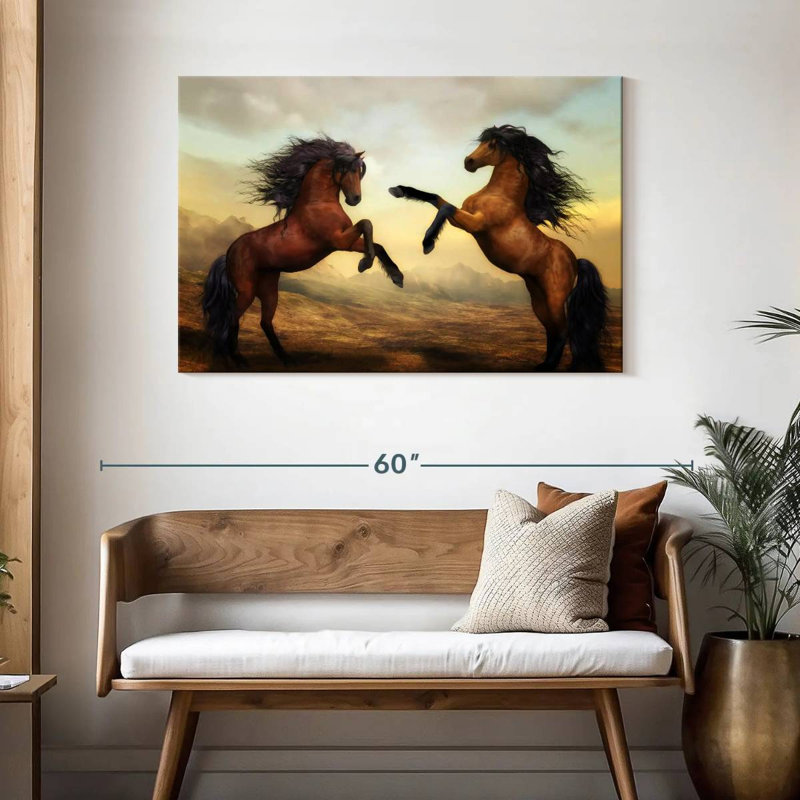 Brampt Fighting Brown Horses, 30" H x 45" W