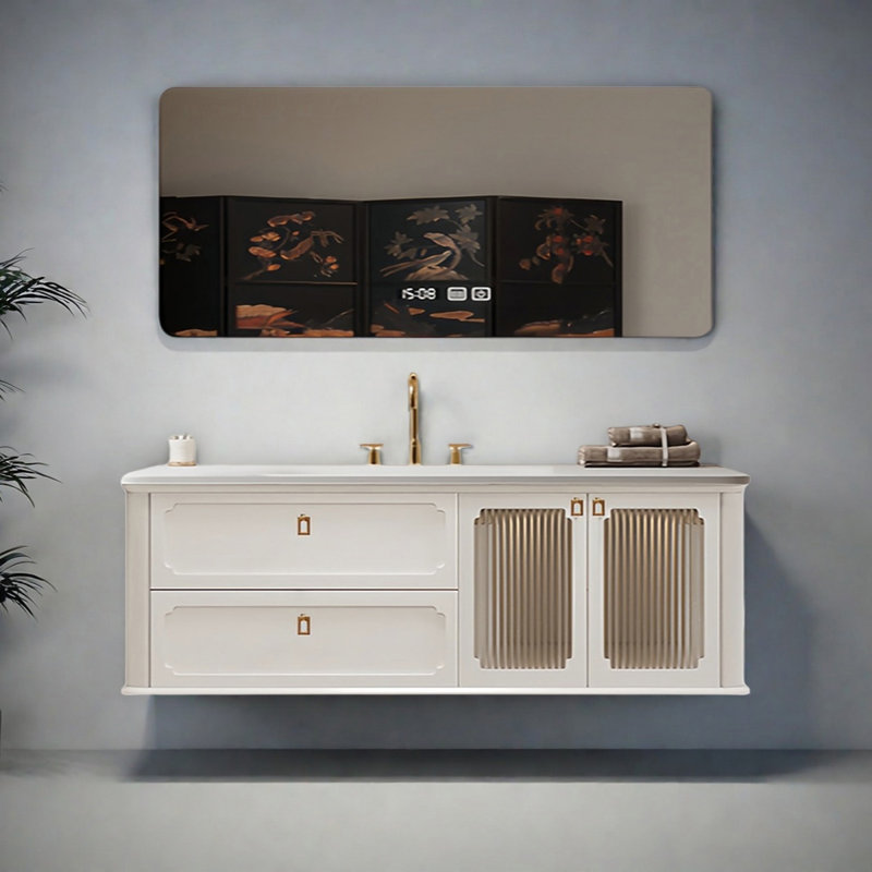 Armoire de salle de bain Wabi-sabi, H 19,68 po x l 62,99 po x P 19,68 po
