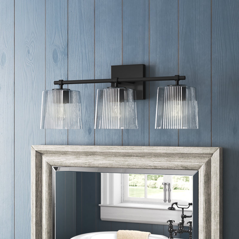 Kayda 3 Light Ribbed Dimmable Vanity Light, Matte Black