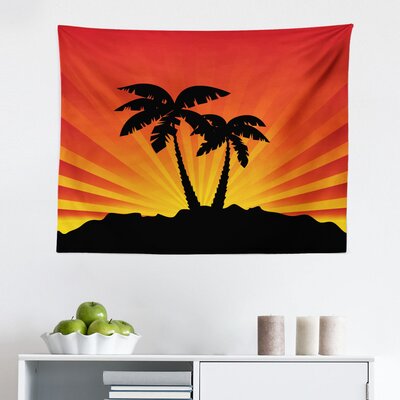 Ambesonne Silhouette Tapestry, Tropical Art Sunrays Palm Trees On Island, Fabric Wall Hanging Decor For Bedroom Living Room Dorm, 45"" X 30"", Charcoal -  East Urban Home, 25381F16B2824D25822F59BC315A5C63