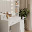 Coiffeuse blanche avec miroir lumineux à 3 couleurs DEL et prise de courant, coiffeuse avec tiroirs, boîte de rangement et tablette, coiffeuse avec tabouret de chambre