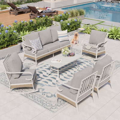 Tapasi 7 - Person Outdoor Patio Conversation Set with Rocking Lounge Chairs